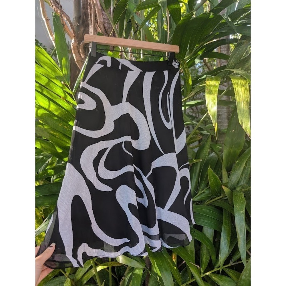 vintage silk midi skirt 2 Jones New York black white abstract psychedelic zebra